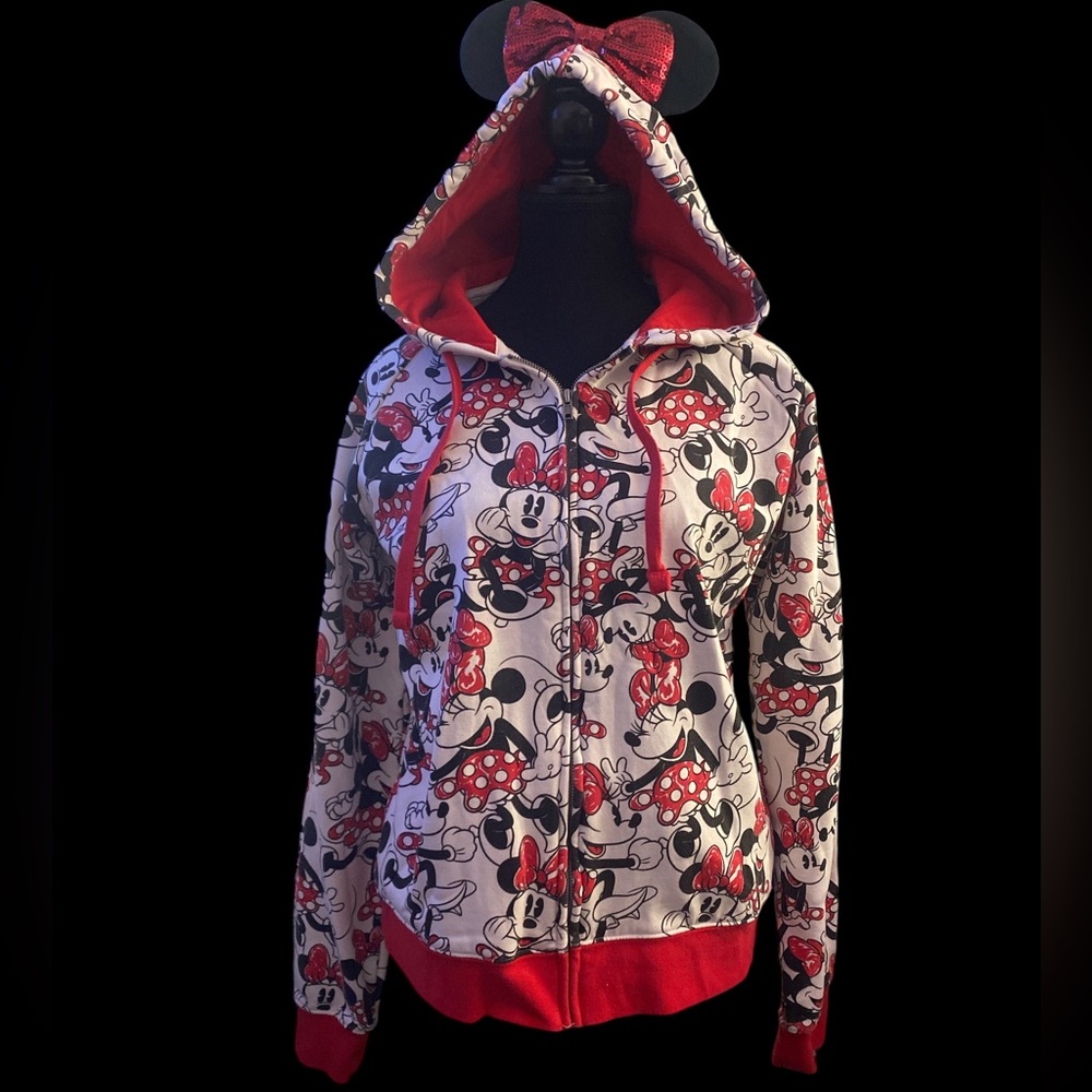 DISNEY MINNIE MOUSE ZIP-UP HOODIE L GUC